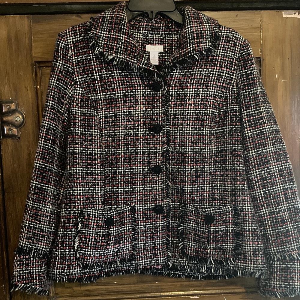 Chico's Black and White Plaid Blazer-SIZE 2
